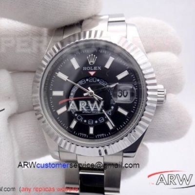 Perfect Replica Rolex Sky Dweller Stainless Steel Black Face Men Watch